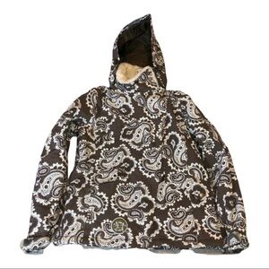 BURTON Zip Up Snowboard Brown Paisley Insulated Hooded Jacket Sz S